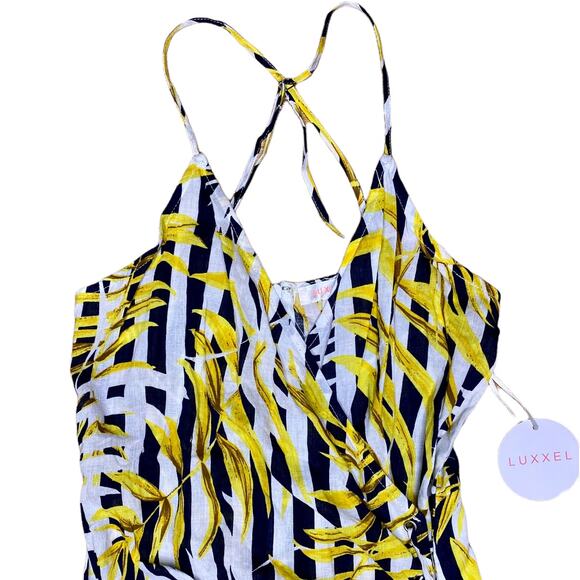 Luxxel Romper Leaf Print Yellow Black White Stripe Women's Size Small - Picture 4 of 12